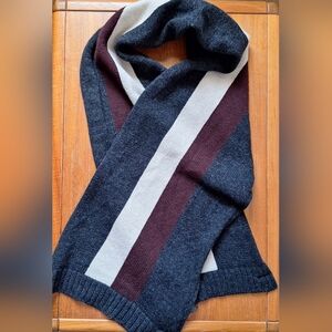 Banana Republic Mens Lambswool Scarf Rugby Stripes Burgundy Gray Preppy Academia